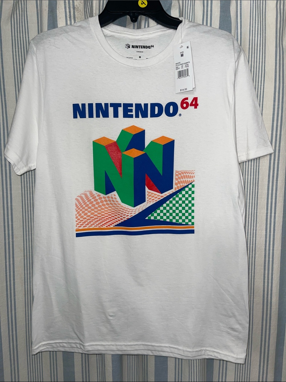 Nintendo White Tee with Blue 'NDO' and Red '64' Logo  NWT  Size Medium